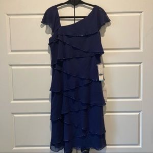 Patra Ltd. Blue Size 12 Cocktail Dress Ruffle & Bead Detail Sleeveless